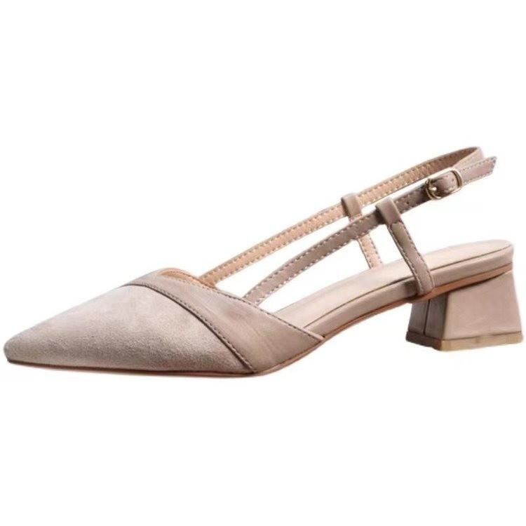 Low-heeled Single Shoes Women's Summer New Bag Head Back Empty Word with Middle Heel Sandals Pointed Small Fragrant Thick Heel Shoes