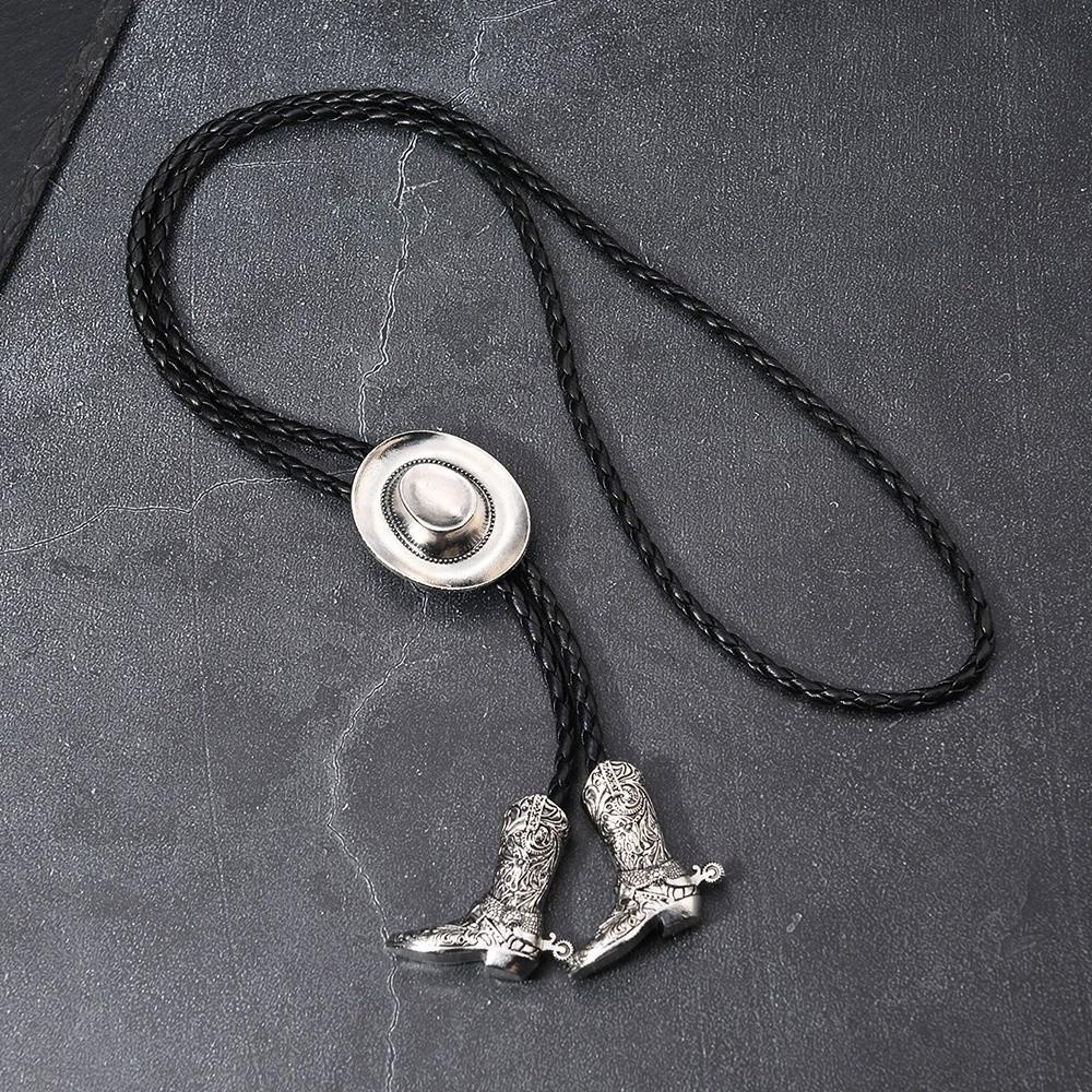 Zinc Zinc Alloy Cowgirls Shirt Neck Pendant High-end Leather Rope Tie Decor Cowboy Hat Boots Necklace Daily