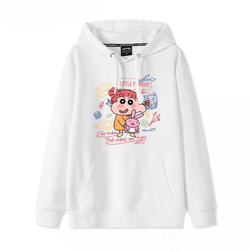 2025 Vysoce kvalitní podzimní svetr s potiskem Crayon Shin-chan s kapucí Trendy značka Volný Líný styl Bunda Jednoduché a roztomilé Campusové oblečení