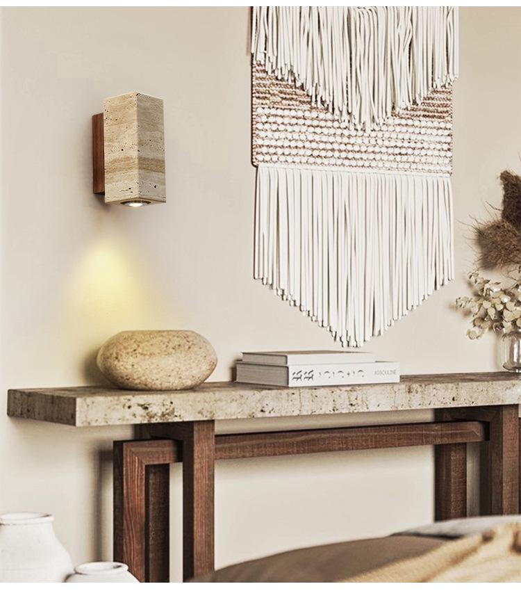 Wabi-sabi Style Yellow Travertine Wall Lamp for Bedroom, Courtyard, or Balcony - Waterproof Outdoor Light.