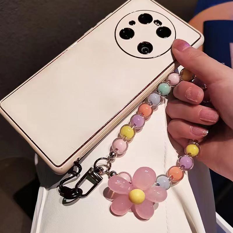 INS Candy Color Mobile Phone Lanyard Wrist Strap Women Girls Korean Beaded Flower Bracelet Anti-lost Case Bags Keys Pendant