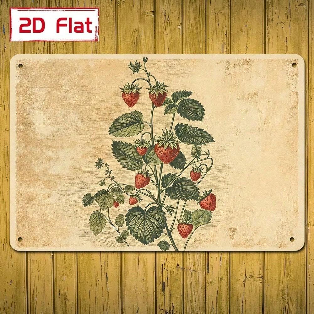 1pc Vintage Strawberry Plant Diagram Wall Plaque, Hand-Drawn Botanical Chart Sign, Educational Art for Study Room