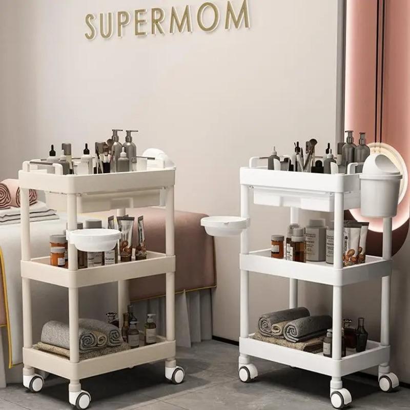 Multi-Functional Beauty Salon Rolling Utility Cart Hairdresser Tool Trolley Tiered Storage Rack Salon Equipment Organizer