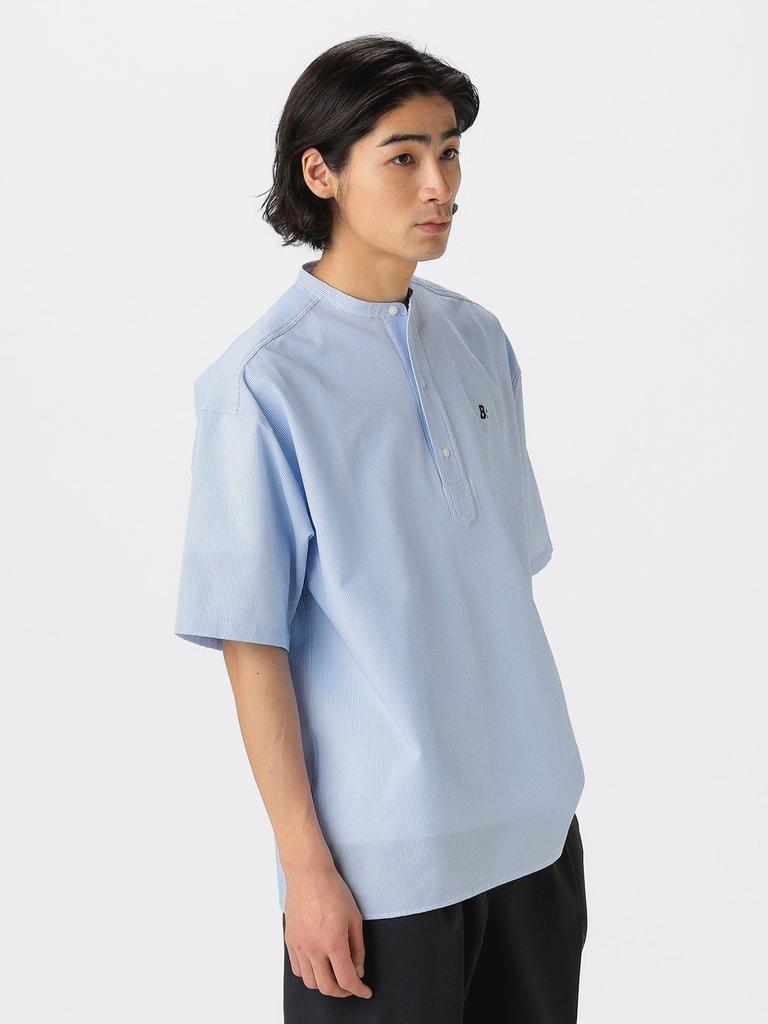 B:MING LIFE STORE by BEAMS Men's S/S Shirt, Soccer Band Collar, Half Sleeve, Blue, Size M