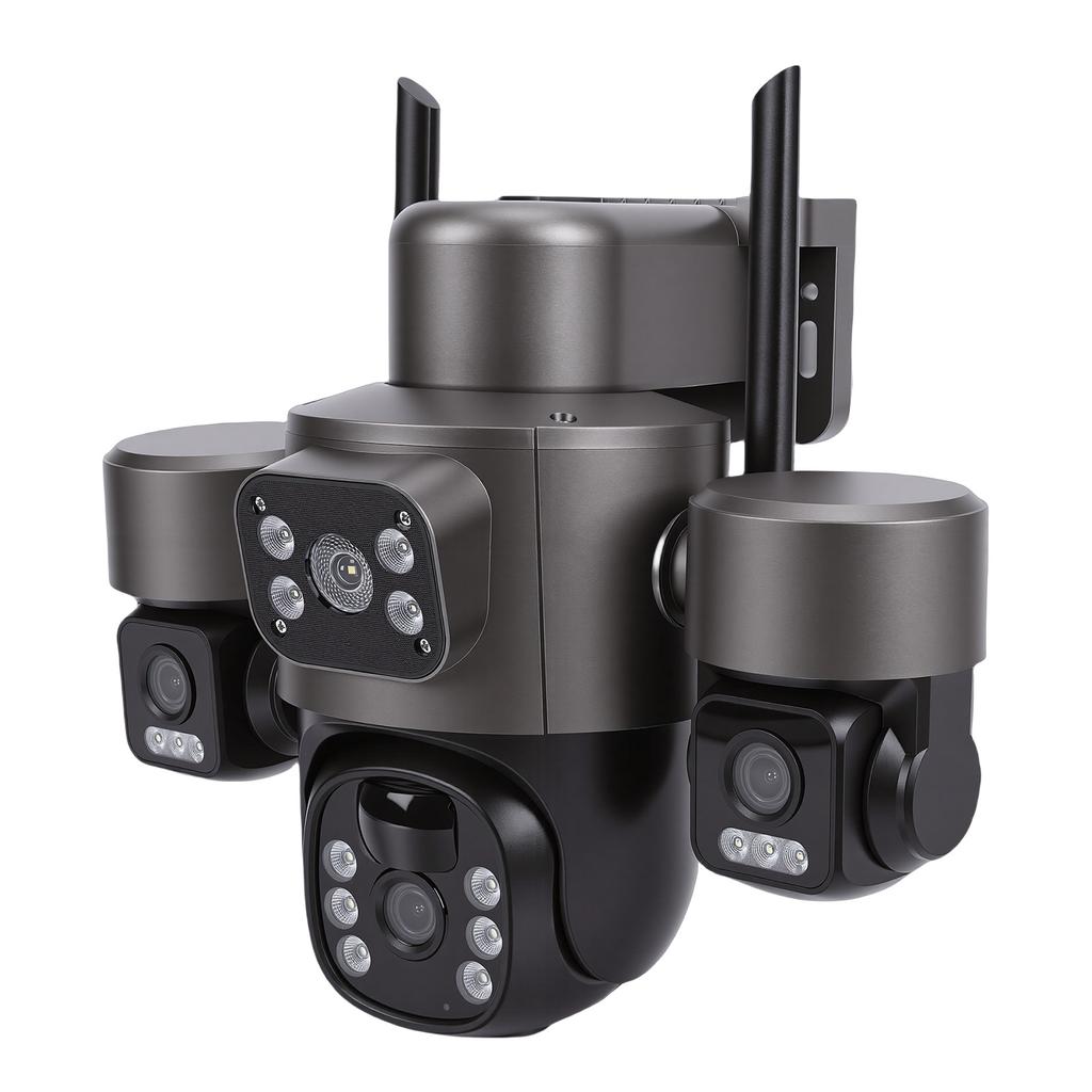 3 Lens Solar Security Camera 6MP HD 360 Degree Viewing Angle IP66 Water Proof Motion Detection WiFi Smart for Outdoor