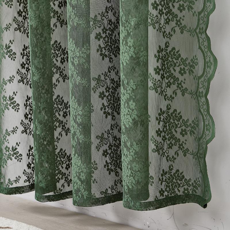 

1 шт. Винтажная цветочная кружевная прозрачная занавеска - полупрозрачная светофильтрующая драпировка для спальни и гостиной, дизайн кармана на штанге, шторы для гостиной 132*214CM темно-зеленого