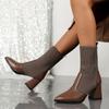 Women High-heeled Boots Temperament Pointed Leather Boots Fashion High Heels Ankle Boot Slim Fit Elastic Socks Boots Botas Mujer