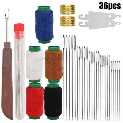 36 PCS Big Eye Sewing Needles Kit, Steels Needle For Hand Sewing With Thimble, Threader, Thread Rippers For Beginner And Clothing