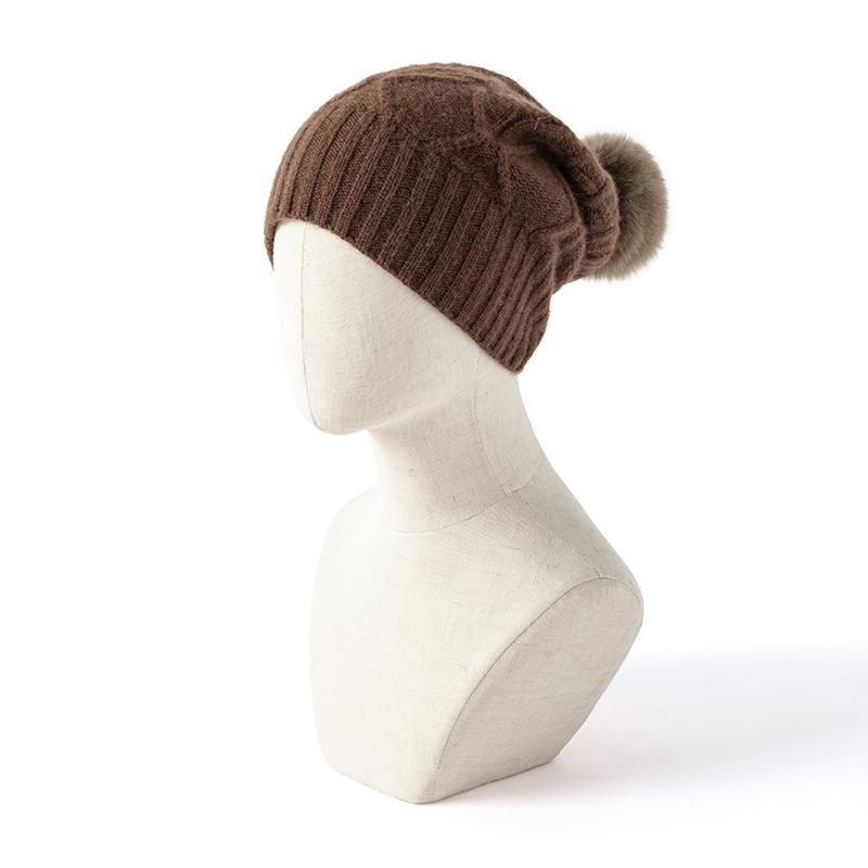 Women 100% Pure Cashmere Beanie Hat Pom Pom Detail Cable Knit Winter Warm Soft Slouchy Skullies Cap Cold Weather Accessory