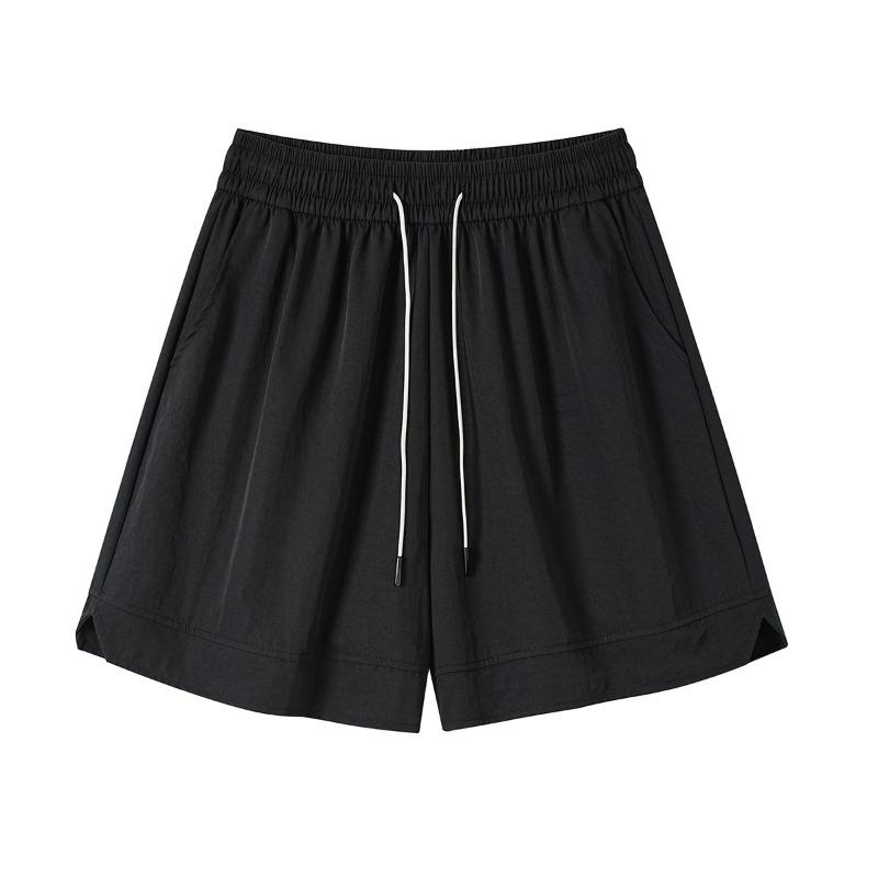 

Summer loose solid color drawstring casual shorts outdoor men and women versatile dopamine fashion couple beach five-point pants M чёрный