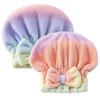 Pack of 2 Super Soft Corals Fleece Bath Cap Rainbow Gradients Fast Drying Elastic Hair Towel Wrap Turban for Women