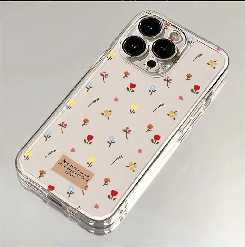 Small Fresh Light Blue Floral Fragments Protective Cover for IPhone 16 15 14 13 12 11 Pro Max Plus Protection Back Cover Bumper