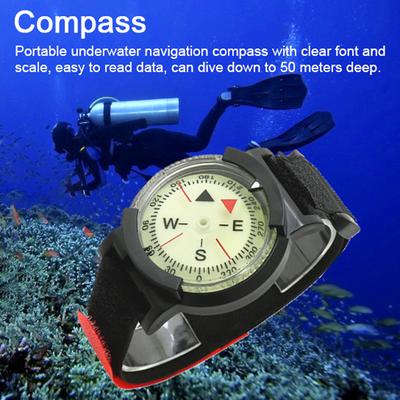 50M Underwater Diving Compass Luminous Dive Wrist Compass Waterproof Navigation Tool for Diving