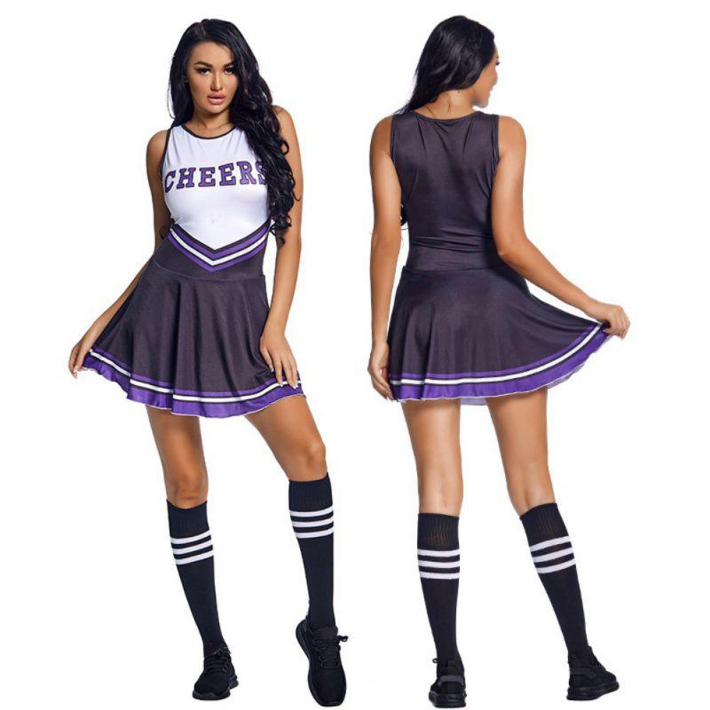 Costume da cheerleader da donna, abiti scolastici, travestimenti eleganti, uniforme da cheerleader, abbigliamento da donna