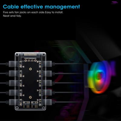 Fan Hub Splitter for ASUS/ AURA Motherboard RGB 5V 3‑Pin 10‑in‑1 Interface Extension 10‑in‑1 Fan Splitter