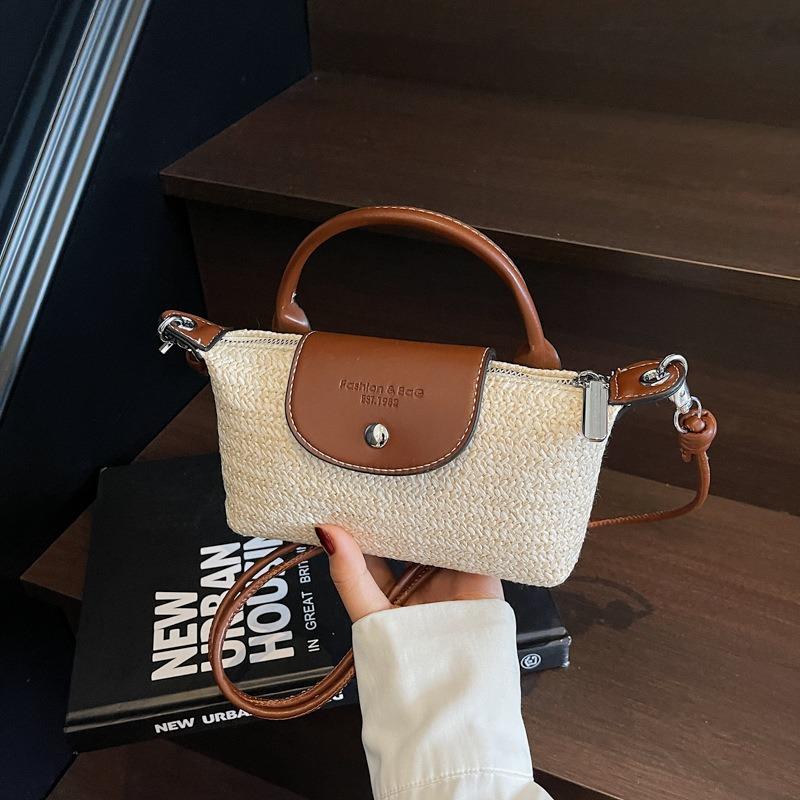 Contrasting Color Striped Dumpling Bag Women's New Seaside Vacation Bag Hand-held Woven Bag Shoulder Messenger Bag