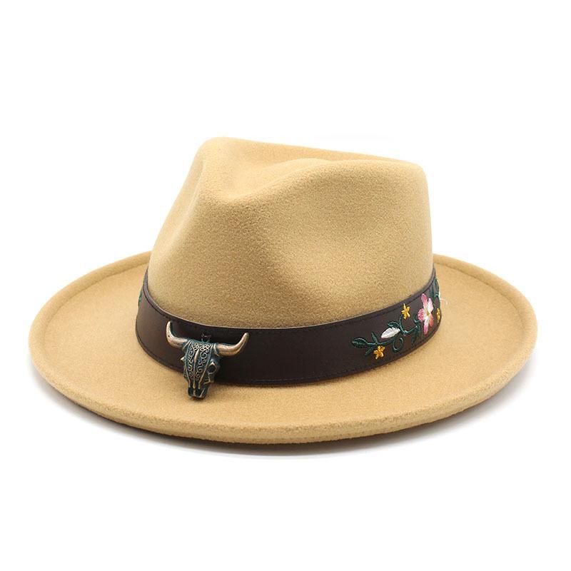 Thickened Dragon And Phoenix Cowboy Hat, Crimped Top Hat, Bull'S Head, Hidden Felt Hat, Big Brim, Horseback Riding Gentleman'S Hat, Felt Hat
