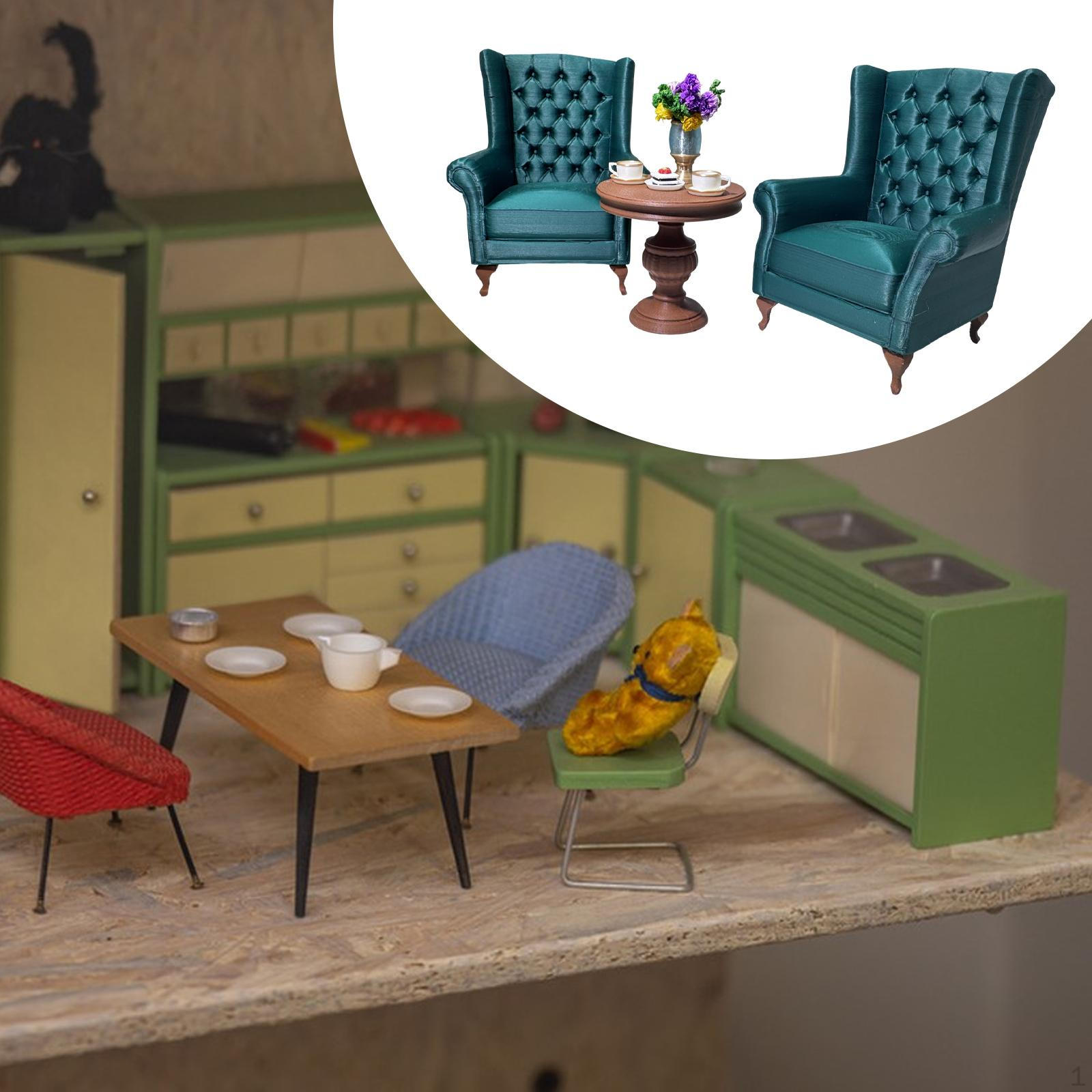 American Dollhouse Miniature Sofa Set, Micro Furniture Decoration, 1:12 Room Scene, Set зелёный