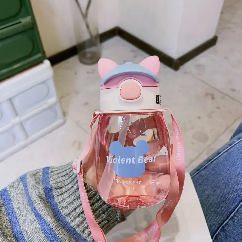 1PC 550ML Kids Water Sippy Cup Creative Cartoon Baby Feeding Cups with Straws Leakproof Water Bottles Outdoor Childrens Cup