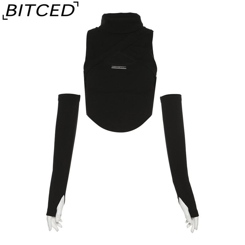 

BITCED Fall Women s Solid Color Sexy High-Neck Sleeveless Cutout Crop Top L чёрный