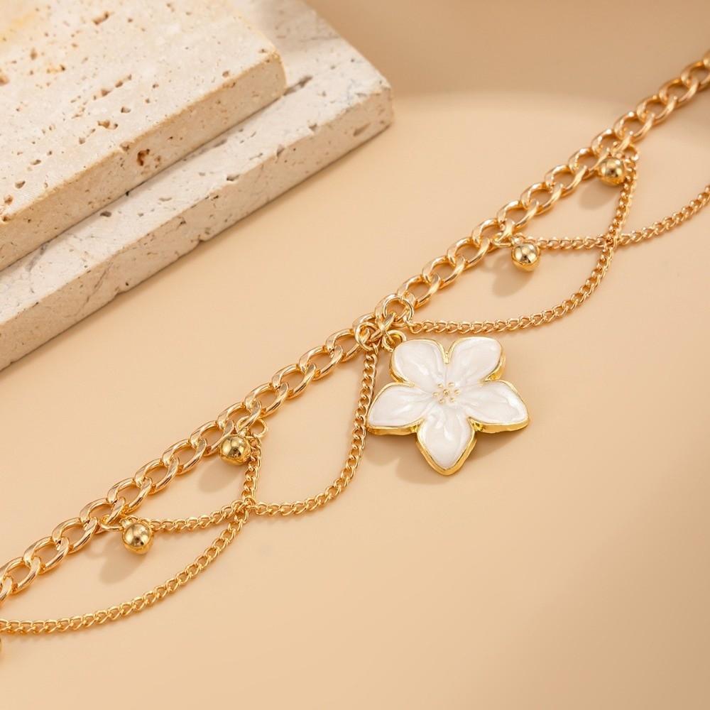 Gold Oil-Dripped Foot Chain Adjustable Beach Jewelry Simple Flower Pendant Anklet  Party