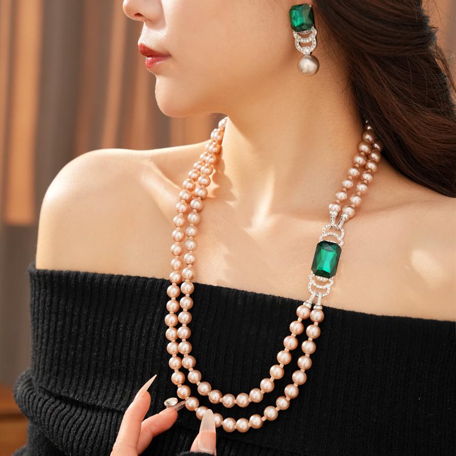 Women s Ancient Square Double Layered Bead Necklace necklace