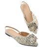Baotou Sandals Women's New Rhinestone Square Buckle Rear Low Heel Pointed Single Shoes
