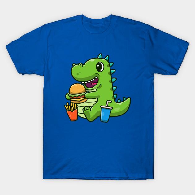 Men Black Print T-shirt Cute Dinosaur Eating Burger Cartoon No-Cut Transfer Paper Print Cotton Tshirt 3XL королевский синий