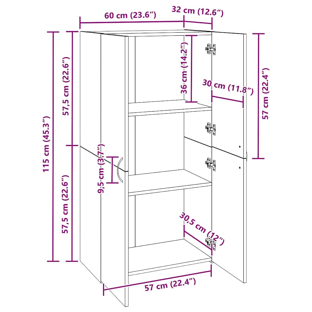 Office Cabinet Artisan Oak 60 x 32 x 115 cm Particleboard