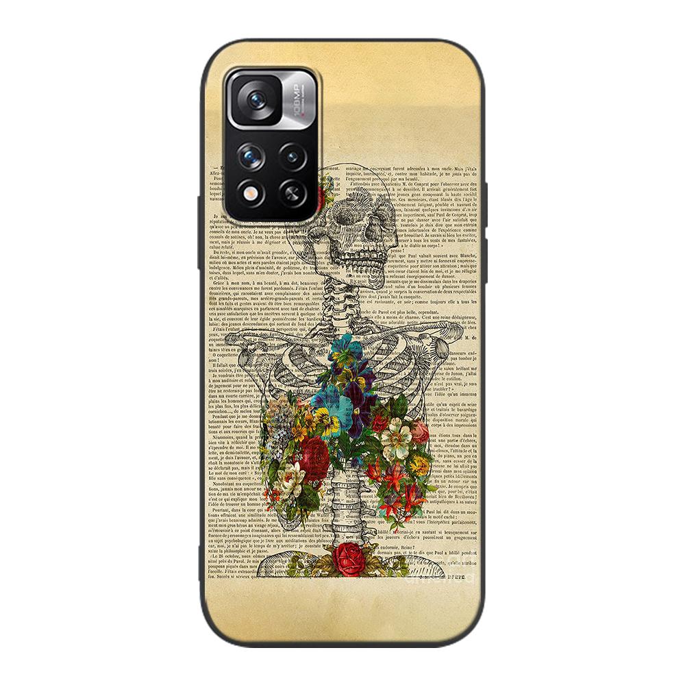 Skull With Roses Case for Xiaomi Redmi Note 9S 9 8 10 11 Pro 9C 9A 7 8T 7A 8A 6A 6 10S Black Soft Silicone Phone Cover Coque