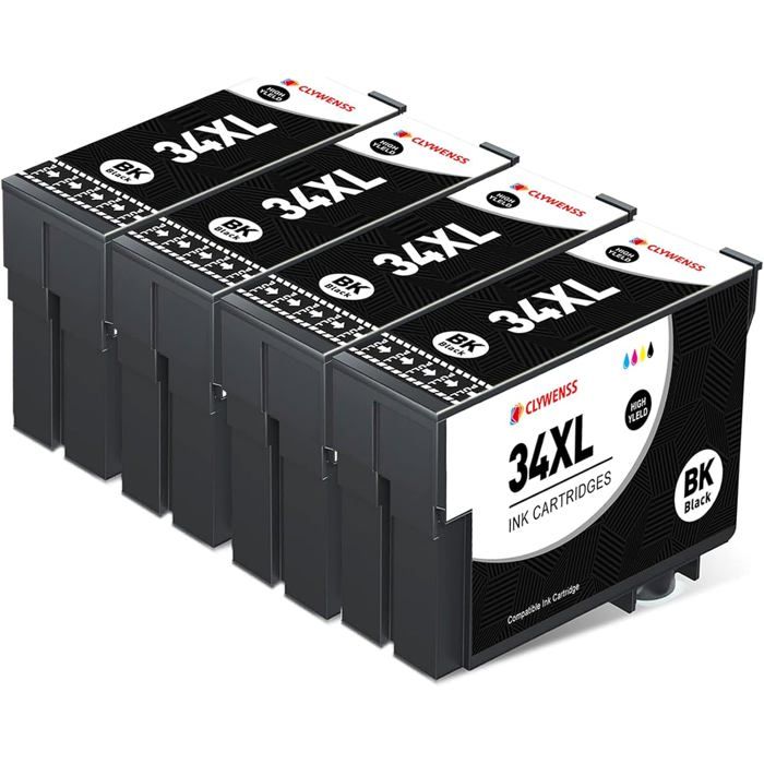 Cartouches d'encre - TRAHOO - 34 XL - Compatible Epson 34XL - Multipack 5 pièces - Noir et Couleurs