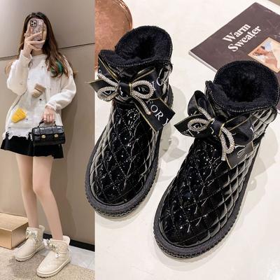 Real Soft Leather Thick-soled Snow Boots Women's Waterproof Winter Warm Piled Thickened Cotton Shoes Leather Surface Short Boots