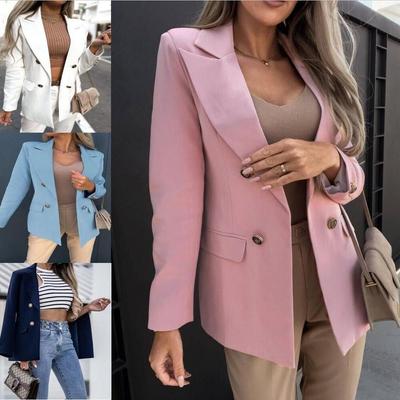 "2024 Women's European & American Style Double-Breasted Lapel Suit Jacket – Spring/Autumn Collection"