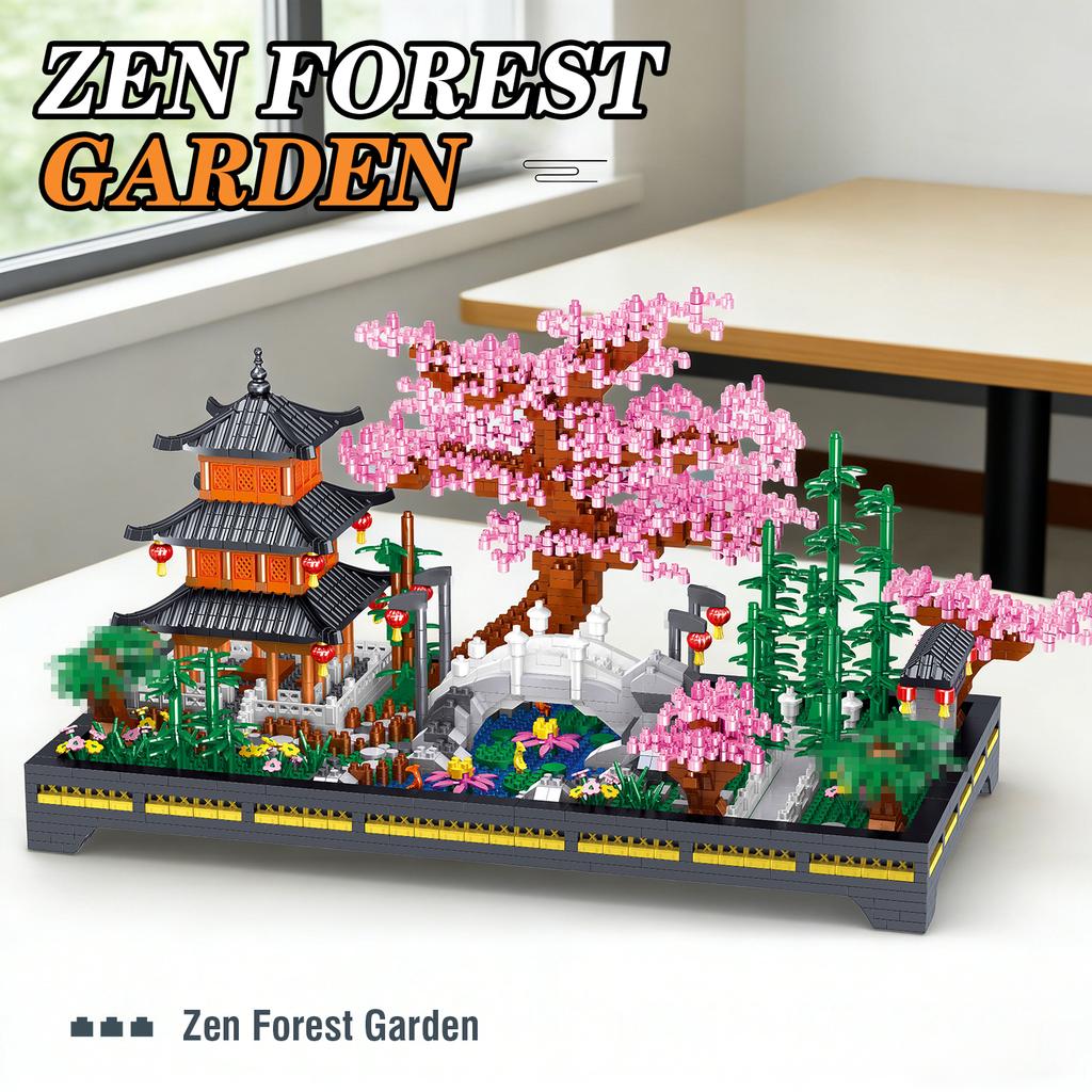 2805Pc Zen Forest Garden Building Blocks Flower Tree Chinese Ancient Architecture Educational Puzzle Kids Toys Ornament Gifts