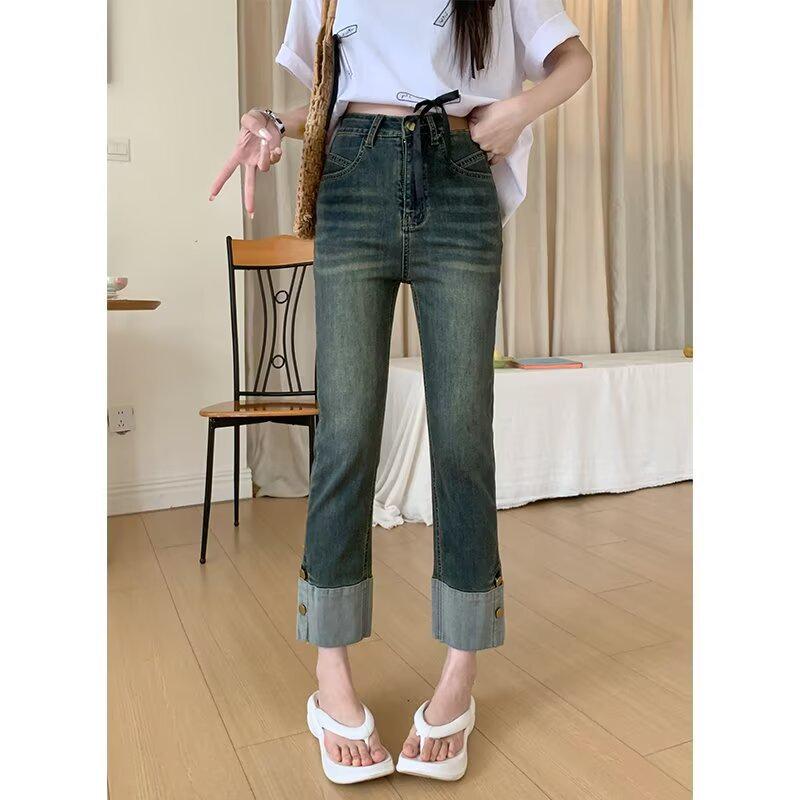 

Женские джинсы-сигареты с высокой посадкой прямого кроя в стиле пэчворк на флисовой подкладке 2025 для осени/зимы 5XL