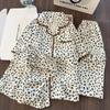Women's Pajama Set: Shell Cloud Cotton Three-Piece with Cardigan, Shorts, Long Pants, and Short Sleeves.