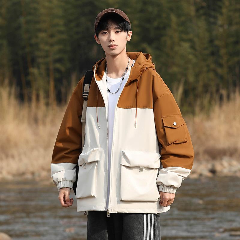 Herren Frühling und Herbst Neue Farbabstimmung Kapuzenjacke Locker Lässig