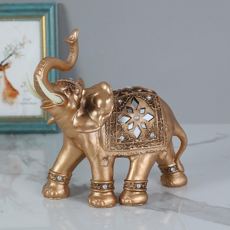 Elegant Elephant Sculpture Feng Shuis Wealth Statue Home Office Car Decoration Resin Artwork Collectible Gift for Friend