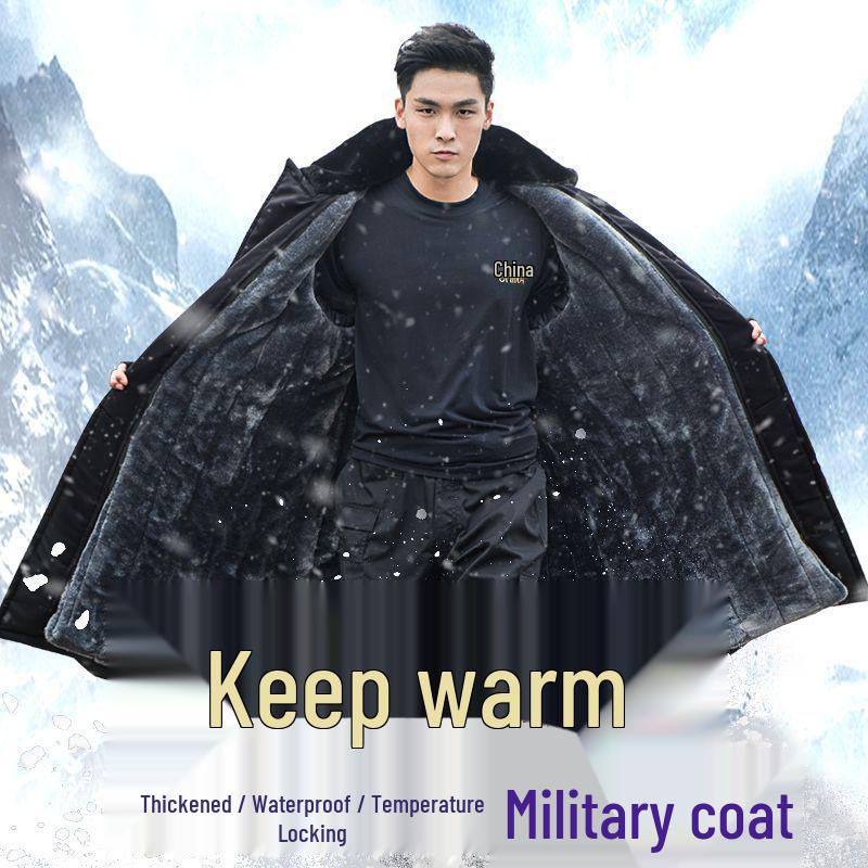 Men's Waterproof Military Winter Coat with Velvet Lining - Thick, Insulated, and Warm Long Cotton Jacket for Cold Protection