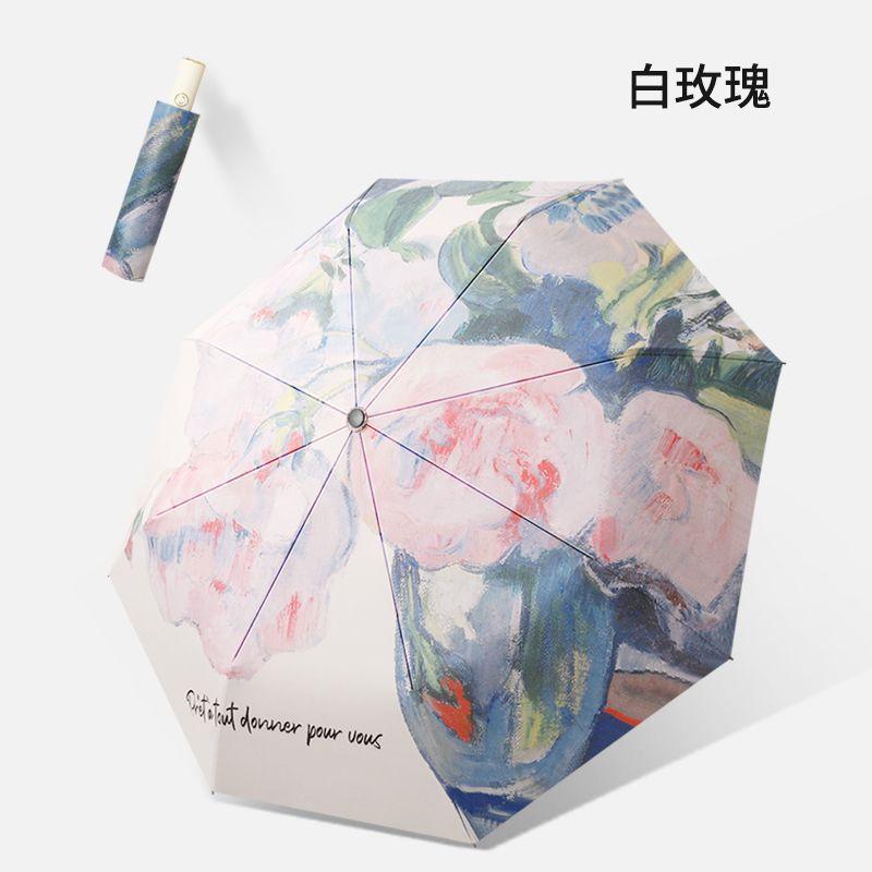 [5 Yuan Off for Newcomers] High-value Folding Automatic Umbrella, Sun and Rain Shading Oil Painting Sun Umbrella