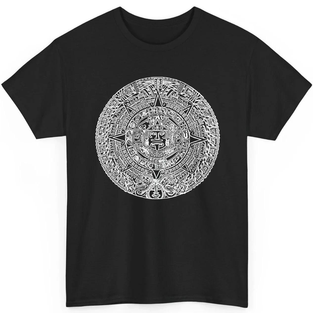 Detailed Aztec Calendar T Shirt Mayan Sun Stone Mexican Heritage Tribal Art Gift S