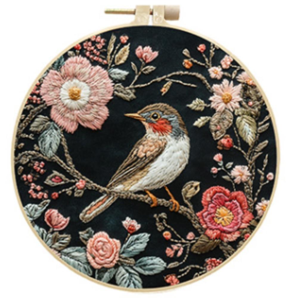 1 Set DIY Flower and Bird Embroidery Material Kit Is Suitable for Beginners and Includes Instructions. It's a Handmade Fabric Material Kit.