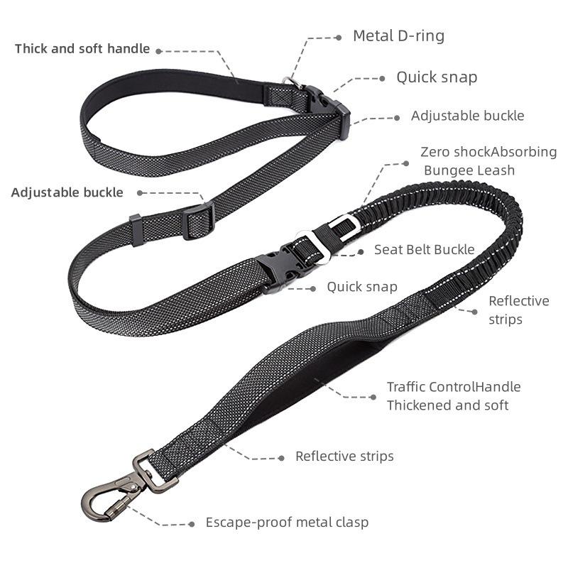 Haustierprodukte Reflektierende Nachtlauf-Hundeleine Multifunktionale Hüftleine Crossbody-Gehhundeleine Autosicherungsseil