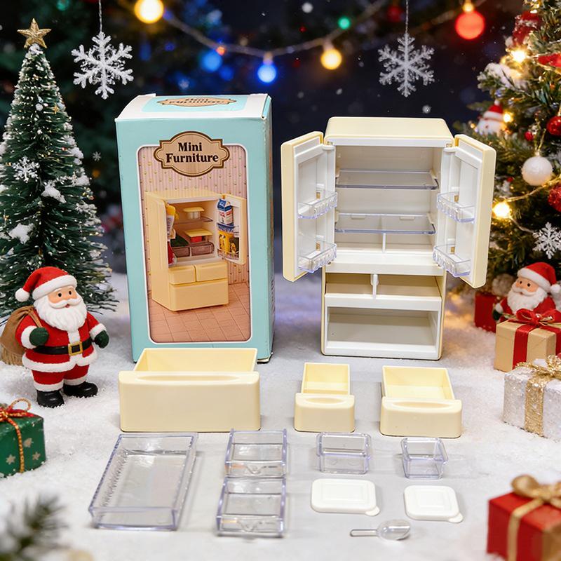 Miniature Double Door Refrigerator Dollhouse Toy for Kids Kitchen Role-Play
