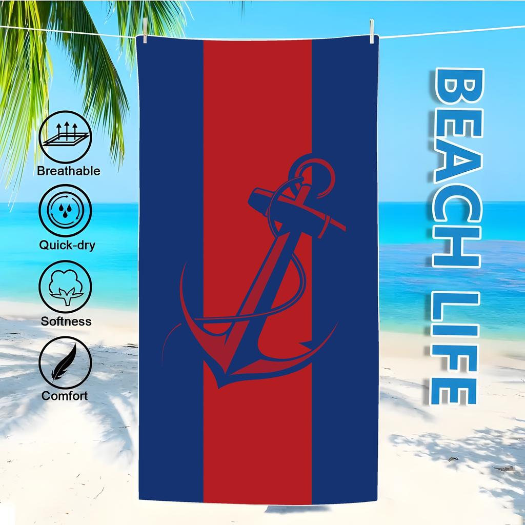 Blauwe & Rode Strandlaken met Anker-Embleem voor Ultiem Zeecomfort Geschikt voor handdoeken, badhanddoeken, strandlakens