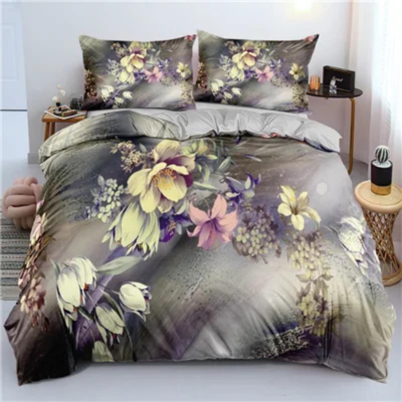 Red Floral King Queen Full Duvet Cover 3D Romantic Flowers Bedding Set For Kids Teens Adults Plant Grey 2/3pcs Soft Quilt Cover