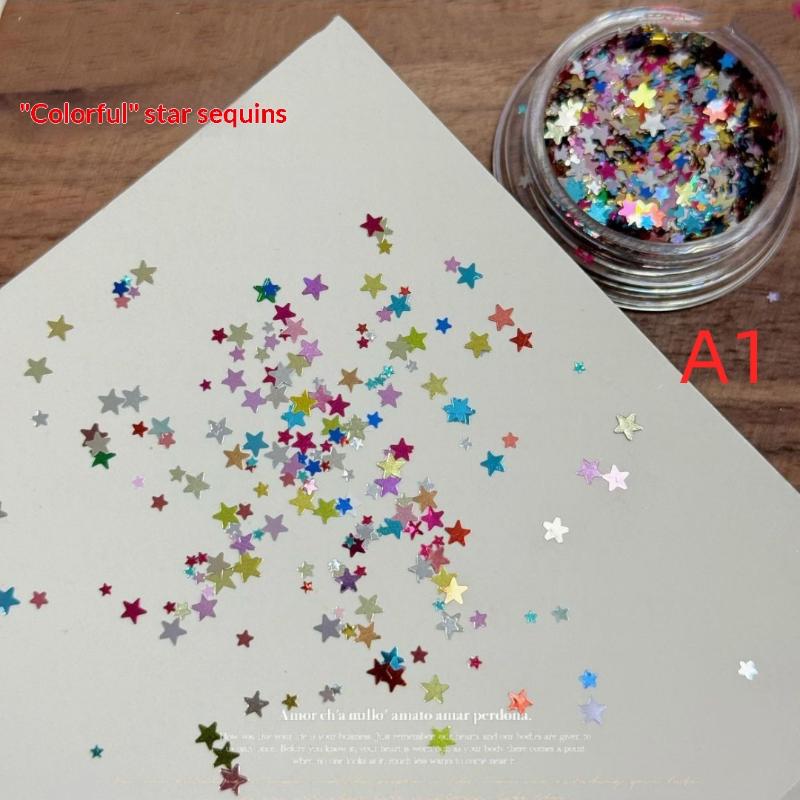 1 Set Mixed Size Candy Colored Laser Star Glitter Colorful Pentagram Nail Glitter Sparkling Diy Accessory Nail Decoration