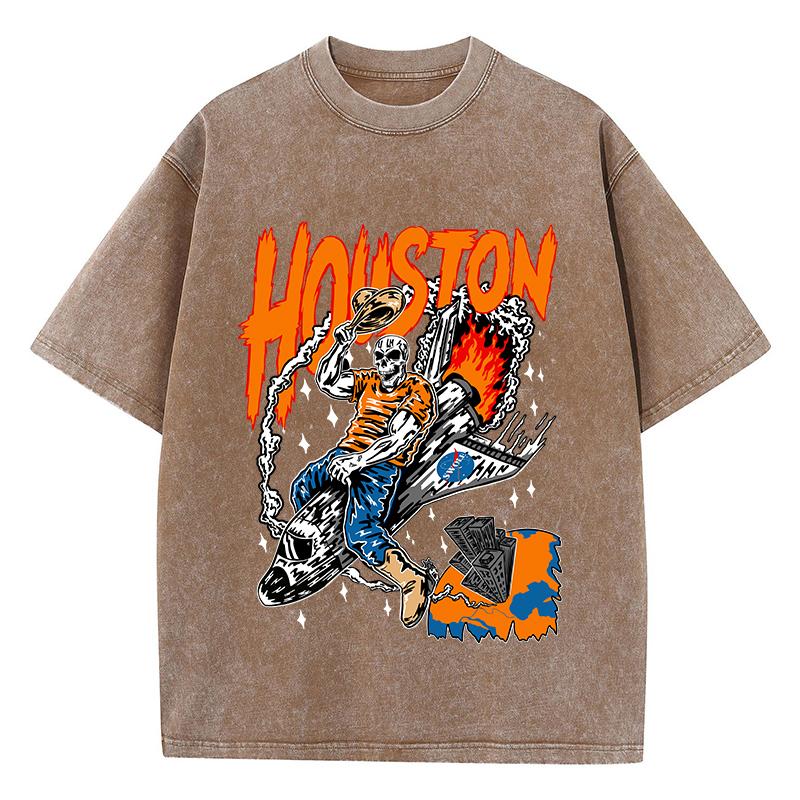 

Повседневные женские футболки с кислотной стиркой, топы с принтами манга «Хьюстонский скелет», состаренные футболки из хлопка с круглым вырезом, одежда 3XL