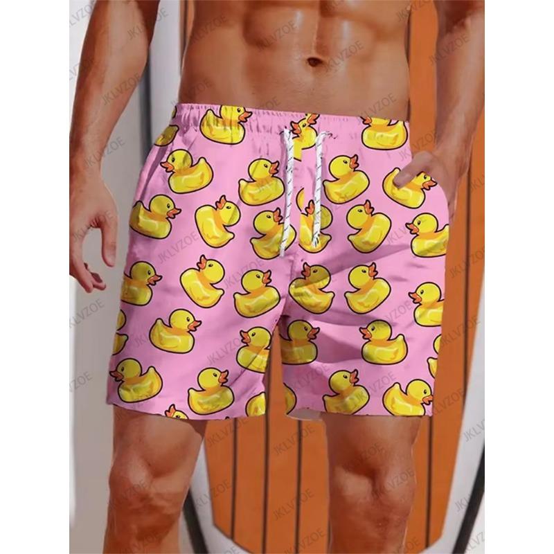 Men's Shorts Hawaiian Yellow Duck Printed Surfing Shorts Quick Dry Beach Swiming Hip Hop Short Pants Beach Clothes