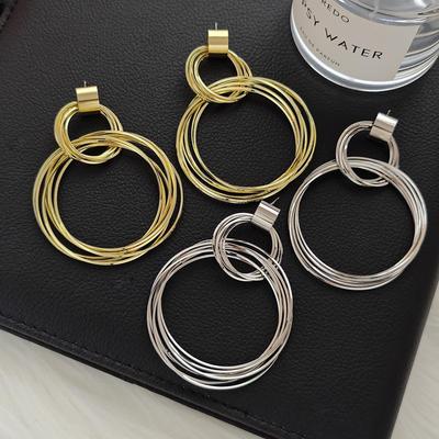 Silver Needle Multi-layer Round Hollow Metal Earrings - Women's Luxury Fashion Statement Piece